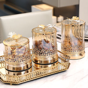 欧式美式茶几茶色水晶玻璃储物罐轻奢创意家居收纳蝴蝶糖果罐摆件