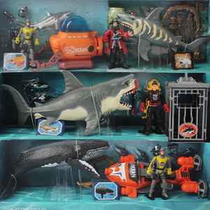集多美大白鲨玩具嘴巴可动海洋动物模型食人鱼虎鲸海盗船章鱼礼盒