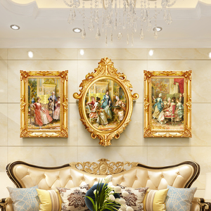 客厅装饰画沙发背景墙挂壁画 欧式宫廷人物 简欧大气美式三联油画