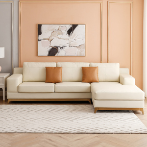 轻奢美式极简小户型简约L型皮艺沙发带转角妃位北欧设计组合家具