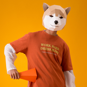 创意秋田犬哈士奇狗头动物纸模头套全脸面具视频活动演出年会道具