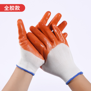 厂家直销pvc大半挂尼龙涂胶浸胶棉线胶手套男女通用劳保耐用手套