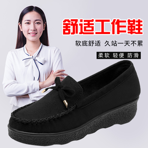 老北京布鞋女新款不累脚防滑舒服松糕厚底正装工作黑色豆豆单鞋子