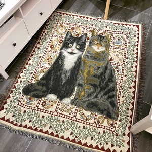 外贸猫咪宠物喵星人房间客厅装饰地毯纯棉编织防抓背景布艺沙发毯