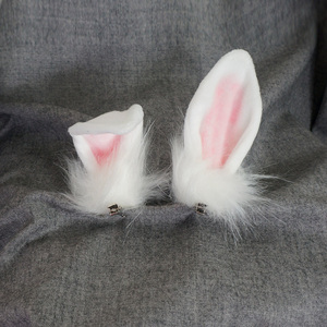 新品仿真兔耳朵对夹发夹兽耳可爱毛绒小兔头饰Lolita发饰配饰包邮