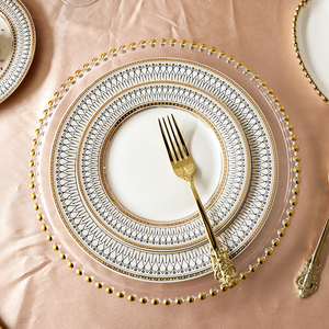 欧式高级感西餐牛排盘玻璃珠点复古餐具套装家用陶瓷水果盘子餐盘