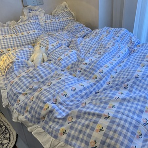 韩国ins床上四件套水洗棉小清新被套2床单被罩床裙学生宿舍三件套