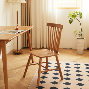北欧实木餐椅餐桌组合家用小户型温莎椅现代简约樱桃色凳子书桌椅