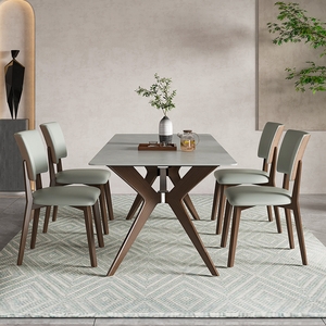 意大利进口灰色岩板餐桌极简轻奢实木长方形家用小户型餐桌椅组合