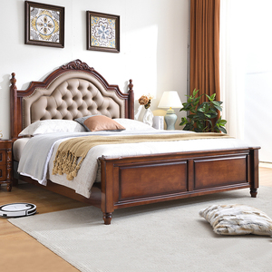 美式床实木床现代简约1.8米主卧双人床轻奢欧式真皮软包高端婚床