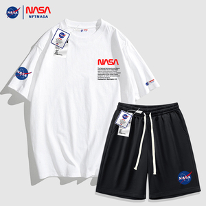 NASA联名短袖套装男夏季新款情侣休闲运动套装帅气时尚青少年潮牌