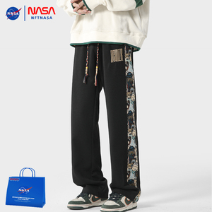 NFT NASA春季小熊刺绣春秋款休闲卫裤男生宽松大码直筒国潮长裤子