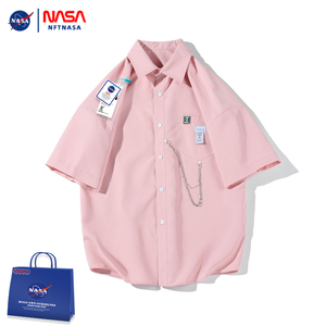 NFT NASA联名美式短袖衬衫男夏季休闲设计感小众潮牌衬衫冰丝外套