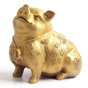 玄众阁 金猪吉祥物补角猪形饰品铜猪摆件西北缺角金属十二生肖猪