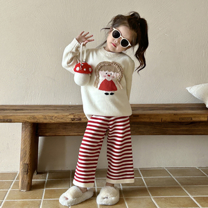 韩国女童套装春装新款洋气儿童装小女孩毛衣针织衫宝宝卡通两件套