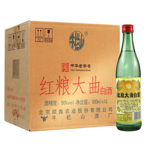 牛栏山二锅头浓香型白酒 绿瓶 50度红粮大曲500ml*12瓶光瓶整箱装