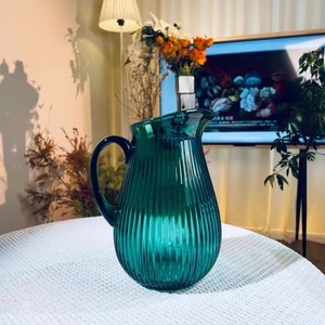 高级感出口祖母绿色带手柄水壶茶壶冷水壶玻璃花瓶小众高级感