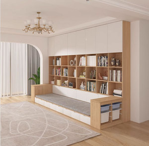 创意定制实木顶天立地书柜客厅到顶满墙书架衣柜整墙卡座投影柜