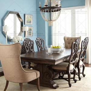 美式实木雕花餐桌  大小户型长方形餐台 欧式现代简约餐桌椅组合