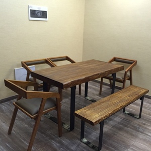 美式榆木铁艺实木复古餐桌椅组合北欧仿古做旧家具餐厅办公桌大班