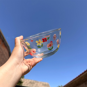 北府 韩式小野花耐热高硼硅玻璃碗饭碗面碗沙拉碗甜品碗可微波