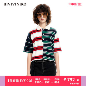 IIIVIVINIKO“澳大利亚进口羊毛”百搭条纹针织T恤女M310104616A
