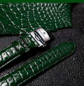 墨绿色鳄鱼皮手表带适配艾美男女手表绿色真皮蝴蝶扣表带