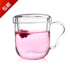 高硼硅玻璃杯 玻璃茶具 透明玻璃水杯办公杯 带滤茶内胆花茶杯