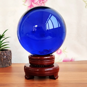中蓝色水晶球透明人造家居客厅办公桌玻璃装饰品开业礼品酒柜摆件