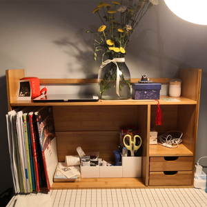 简易桌面书架楠竹桌上置物架学生用办公桌多功能收纳桌面小书架子