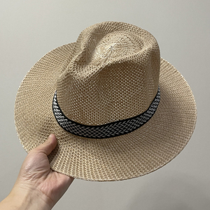 夏天季款大帽檐草帽遮阳防晒礼帽爵士帽子沙滩旅游男士中老年网帽