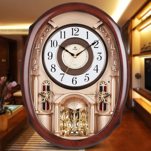 正品霸王音乐挂钟创意时尚静音钟表客厅家用大气报时金色欧式挂表