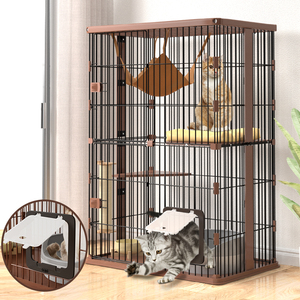 出口日本猫笼子猫房室内家用日系猫别墅三层四层实木木框猫咪围栏