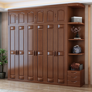 全实木衣柜家用卧室简约现代中式开门大衣橱原木储物组合整体柜子