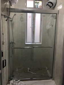 浴室玻璃隔断双活动移门淋浴屏一字干湿分区淋浴房两扇推拉门定做