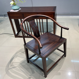 新中式圈椅乌金木围椅简约实木古椅禅意休闲茶椅书椅主人椅太师椅