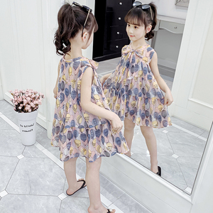 韩国女童连衣裙夏装韩版网红洋气雪纺裙小女孩儿童无袖公主裙夏季