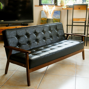 实木美式复古皮艺拉扣沙发小户型皮革客厅四人座皮质沙发简约现代
