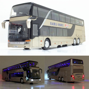 双层长途观光大巴士 模型 合金声光回力开门公交客车玩具