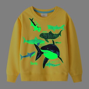 童装卫衣男童黄色鲨鱼夜光秋装新款儿童中大童运动纯棉薄长袖体恤