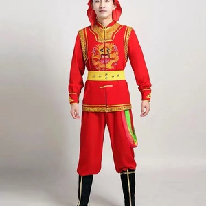 红色打鼓服演出服中国风舞龙服装男女腰鼓队龙灯服黄色威风锣鼓服