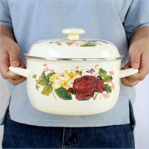 搪瓷盆猪油罐双耳汤碗带盖油盆家用食品高级老式瓷盆子泡面碗汤盆