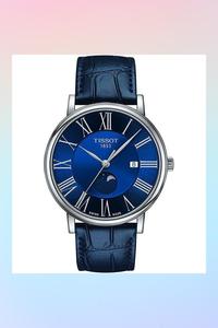 天梭TISSOT瑞士腕表男式新款商务通勤蓝色手表大表盘皮革表带时尚