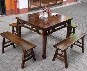 实木八仙桌子饭店商用四方桌凳面馆仿古中式正方形松木餐桌椅组合