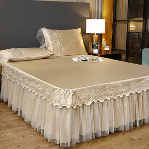 欧式床裙式床罩纯色刺绣蕾丝纱花边床单1.5米1.8x2.0床套夏季防滑