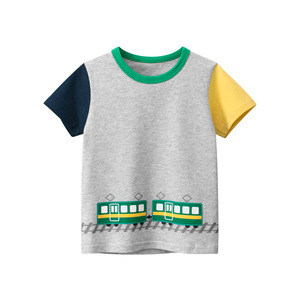 27kids童装夏季新品舒适款儿童短袖T恤 韩版服装纯棉火车图案半袖