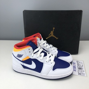 Air Jordan 1 Mid AJ1白蓝橙女复古中帮休闲篮球鞋 554725-131