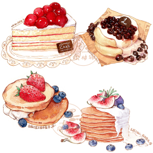 钢笔淡彩水彩线稿本32k宝虹200g棉浆细纹纸日式美食蛋糕面包甜点