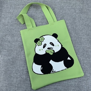 熊猫花花购物袋手提袋子环保袋针织袋收纳袋女士挎包零钱包送朋友