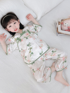女童冰丝睡衣夏季三岁儿童夏款薄款中国风套装女孩棉绸宝宝空调服